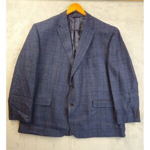 Lauren Ralph Lauren Sport Coat Mens 52R Navy Blue Glen Plaid Black Label Wool